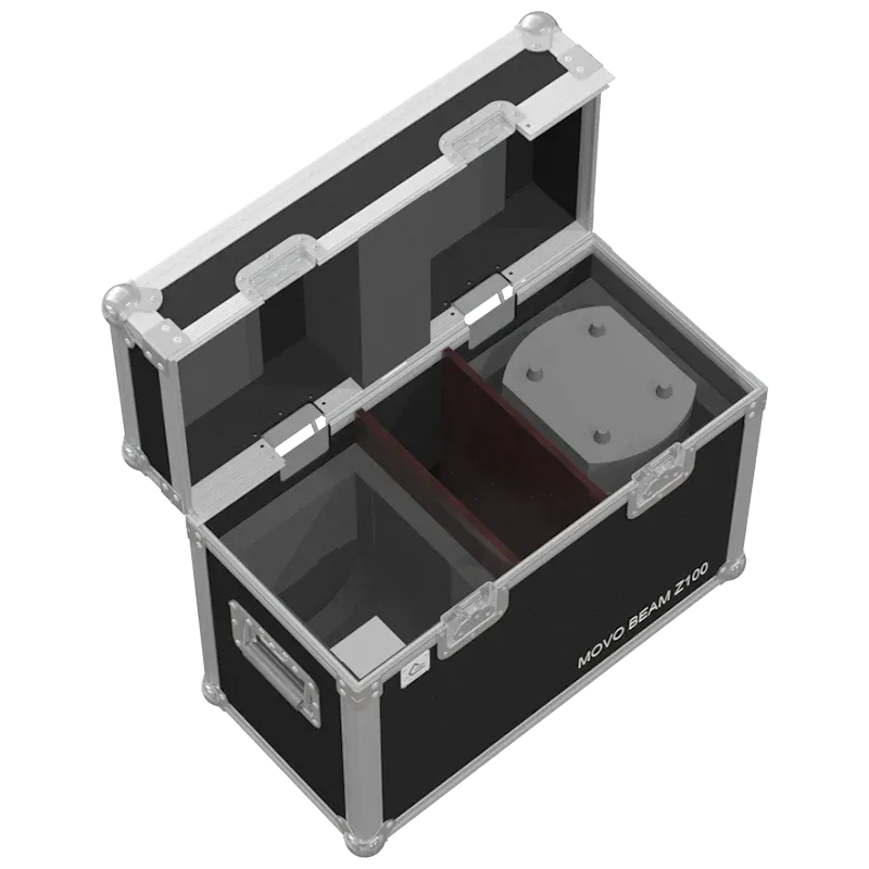 2x Cameo MOVO BEAM Z100 fixtures inside ALP flight case with custom CNC foam interior
