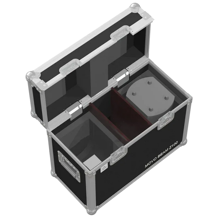 2x Cameo MOVO BEAM Z100 fixtures inside ALP flight case with custom CNC foam interior