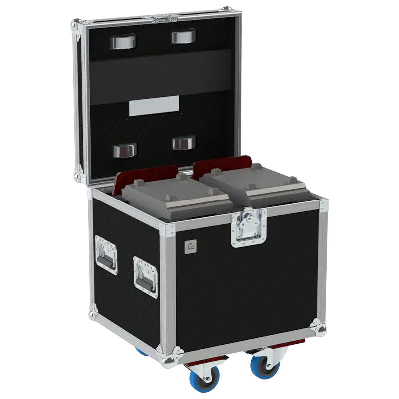 2x Chauvet Intimidator Spot 375Z IRC fixtures inside ALP flight case with custom CNC foam interior
