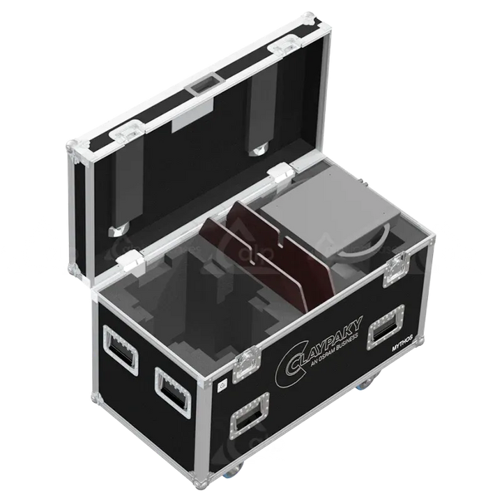 2x Clay Paky Mythos fixtures inside ALP FLIGHT CASES with custom CNC foam