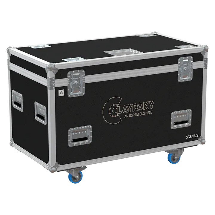 ALP FLIGHT CASES front view of 2x Claypaky Scenius flight case with heavy-duty touring hardware