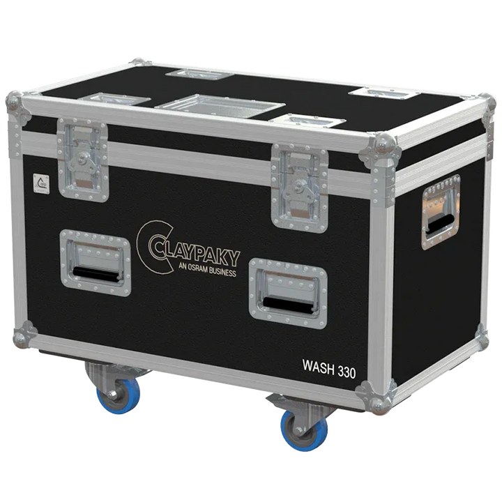 ALP FLIGHT CASES front view of 2x Claypaky Sharpy Wash 330 flight case with heavy-duty touring hardware