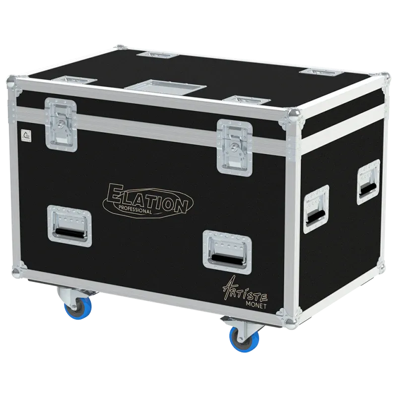 ALP FLIGHT CASES - Front view of 2x Elation Artiste Monet flight case with heavy-duty hardware
