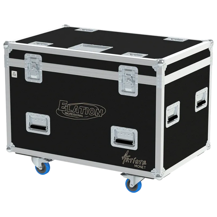 ALP FLIGHT CASES - Front view of 2x Elation Artiste Monet flight case with heavy-duty hardware