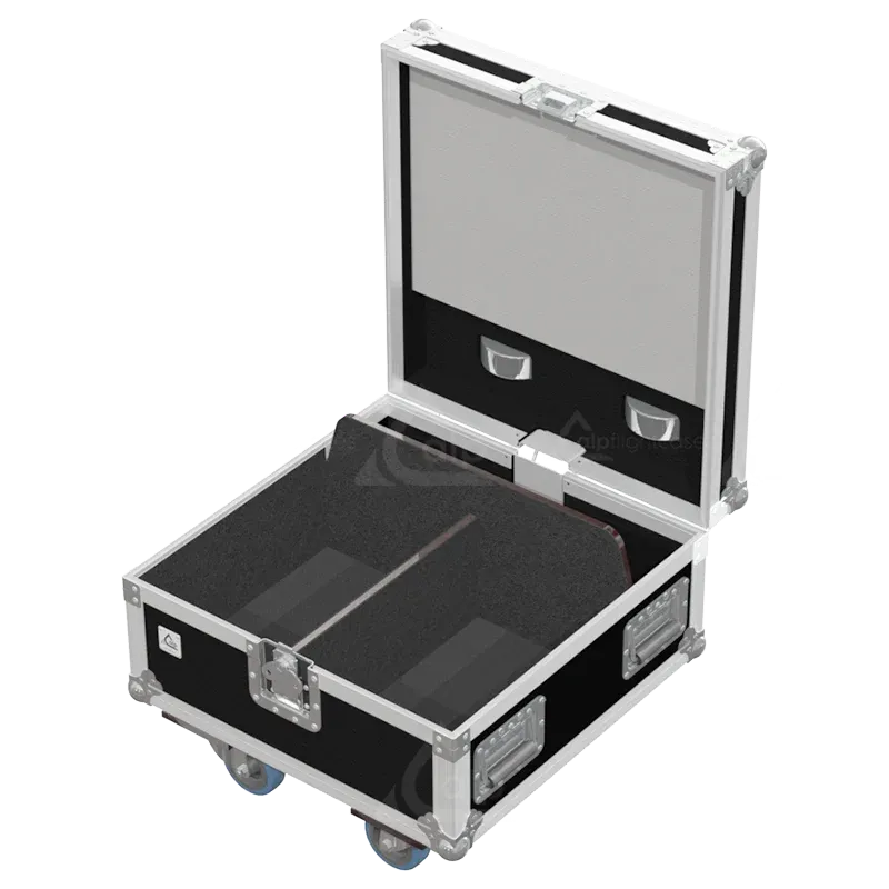 Empty ALP FLIGHT CASES 2-way trunk for Elation DTW Blinder 350 IP showing internal slots and cable management space