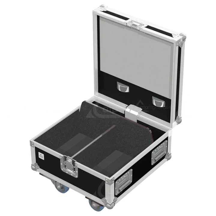 Empty ALP FLIGHT CASES 2-way trunk for Elation DTW Blinder 350 IP showing internal slots and cable management space