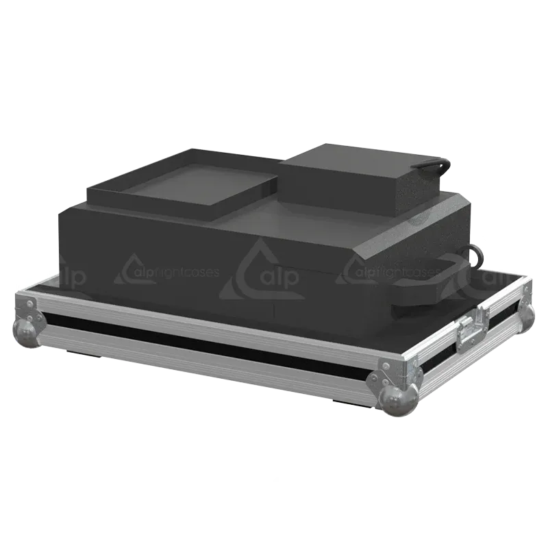 2x Elation Javelin Magma series foggers stored in ALP flight case with custom CNC foam compartments for the nozzle heads