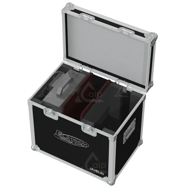2x Elation Javelin Magma series foggers stored in ALP flight case with custom CNC foam compartments for the nozzle heads