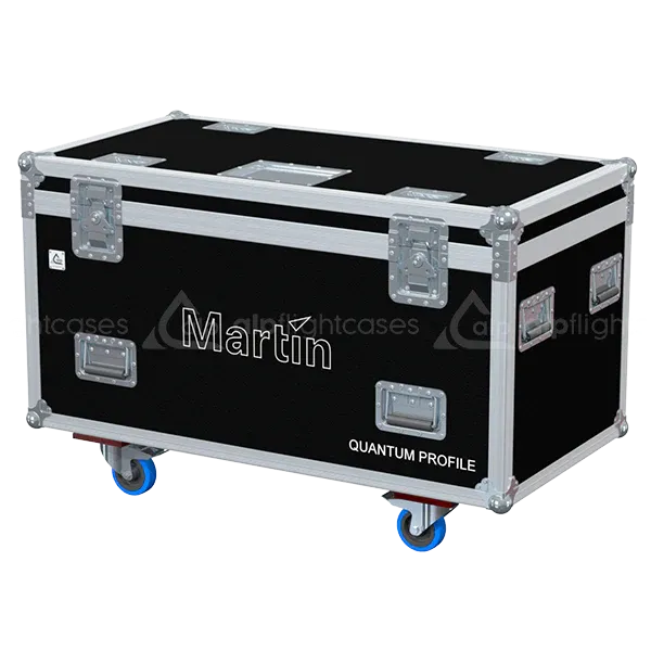 ALP FLIGHT CASES front view of 2x Martin MAC Quantum Profile flight case with heavy-duty touring hardware