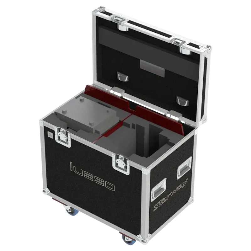 2x Starway Lusso fixtures inside ALP FLIGHT CASES with custom CNC foam