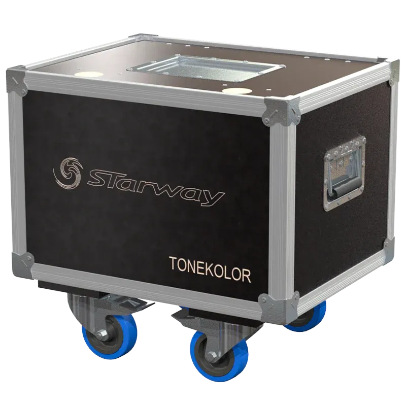 Front view of 2x Starway Tonekolor flight case with wheels and heavy-duty touring hardware