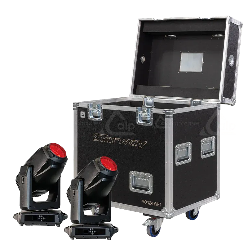 x Starway Monza Wet fixtures secured inside an ALP FLIGHT CASES custom solution