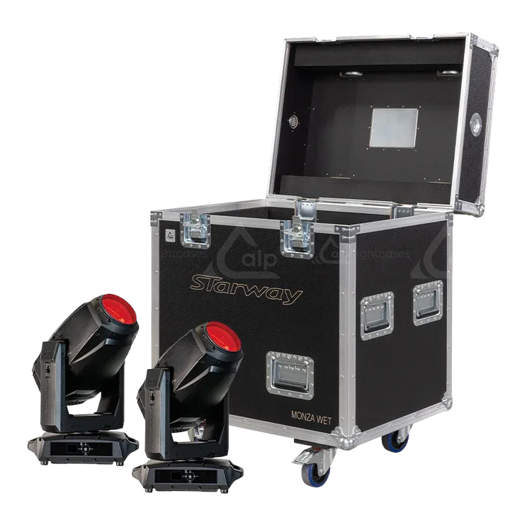 x Starway Monza Wet fixtures secured inside an ALP FLIGHT CASES custom solution