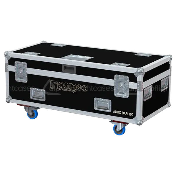 ALP FLIGHT CASES front view of 4x Cameo Auro Bar 100 flight case with heavy-duty touring hardware