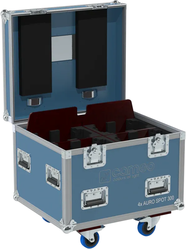 Empty ALP FLIGHT CASES flight case for 4x Cameo AURO SPOT 300 ready for custom foam insert