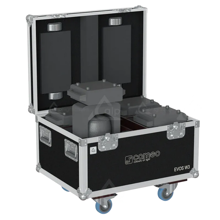 4x Cameo EVOS W3 fixtures inside ALP FLIGHT CASES with custom CNC foam