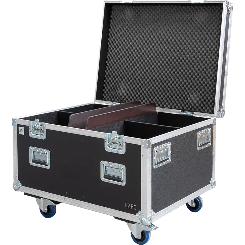 Empty flight case for 4x Cameo F2 FC with precision-cut compartments and accessory storage