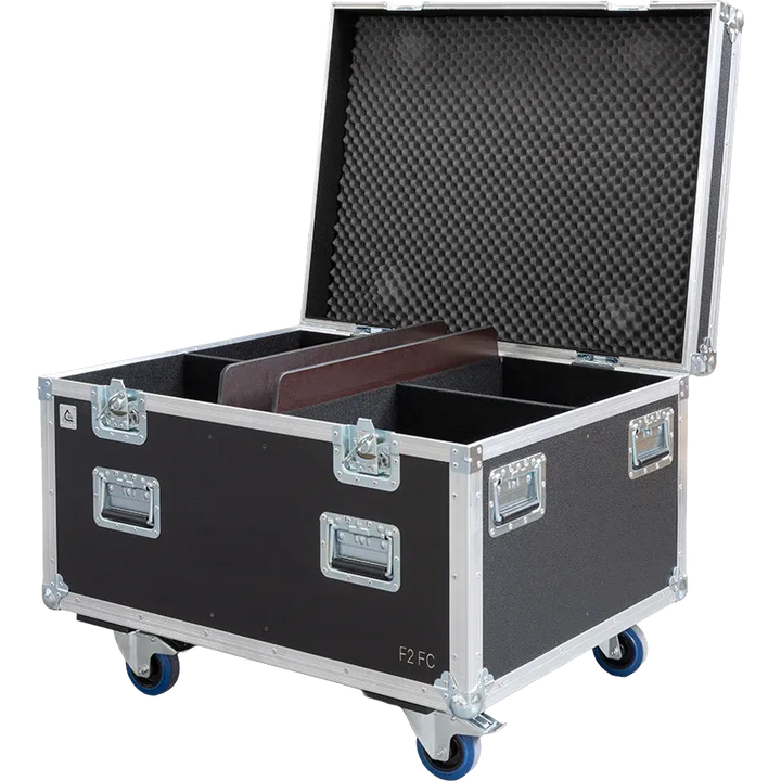Empty flight case for 4x Cameo F2 FC with precision-cut compartments and accessory storage