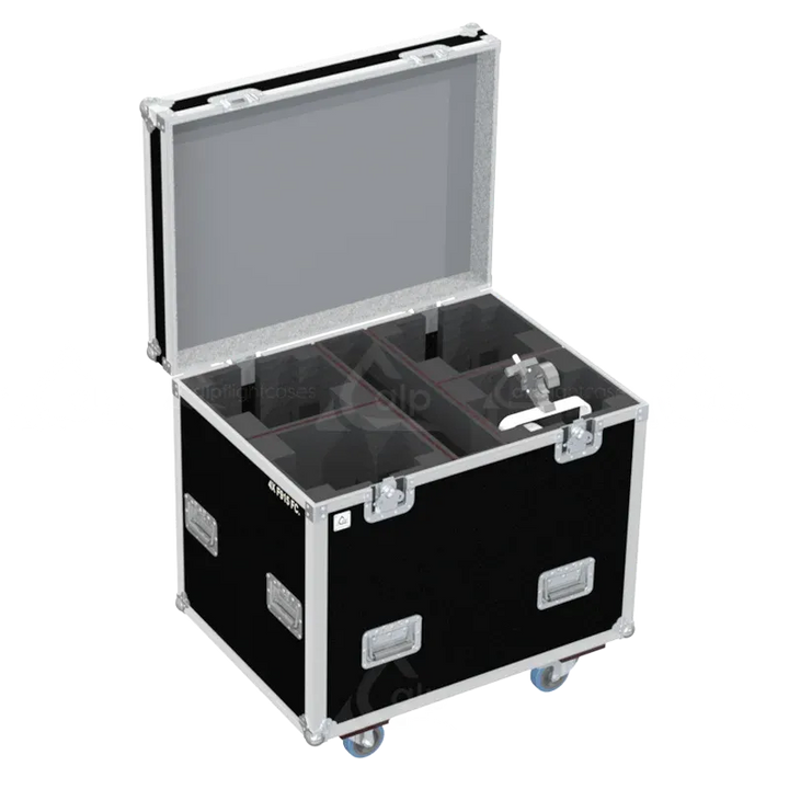 4 Chauvet Ovation F-915FC Fresnel fixtures stored in custom CNC foam compartments for secure transport
