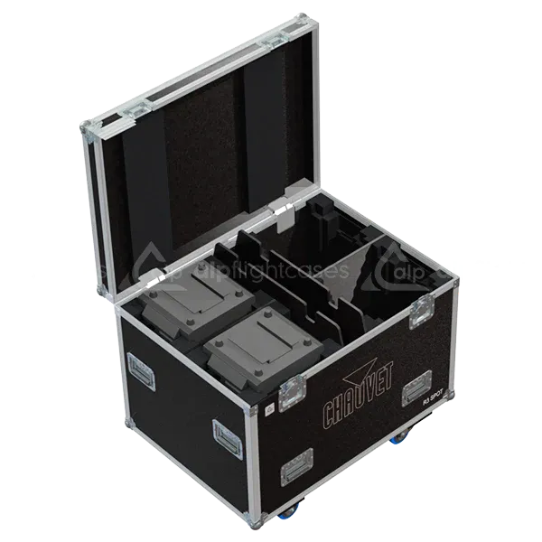 4x Chauvet Rogue R3 Spot fixtures inside ALP flight case with custom CNC foam interior