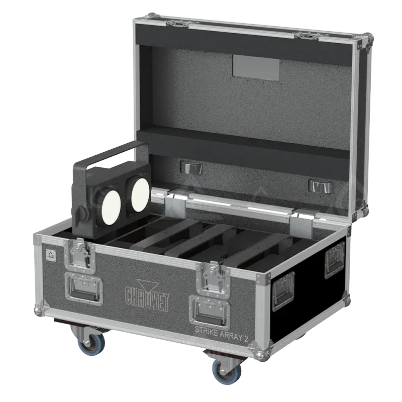 4x Chauvet Strike Array 2 blinders stored in ALP lighting flight case with custom CNC foam compartments