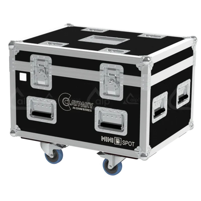 ALP FLIGHT CASES - Front view of 4x Claypaky Mini-B flight case shell with heavy-duty hardware