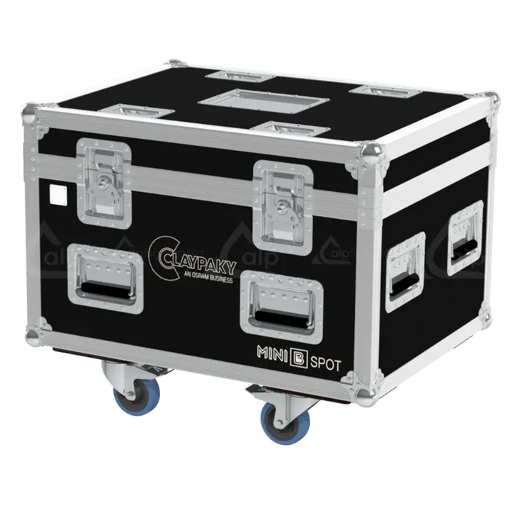 ALP FLIGHT CASES - Front view of 4x Claypaky Mini-B flight case shell with heavy-duty hardware