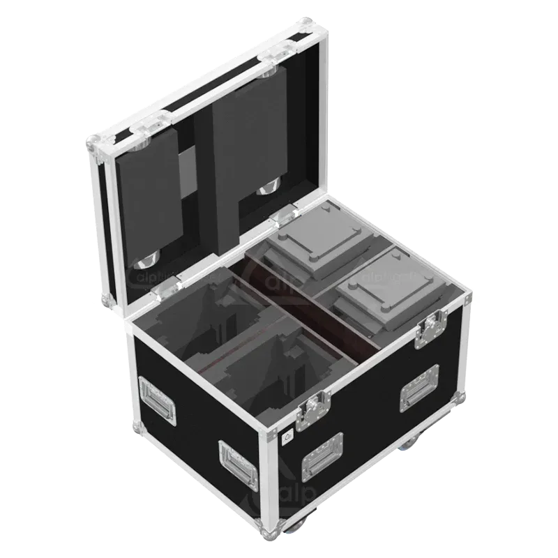 4x Elation Dartz 360 fixtures inside ALP FLIGHT CASES with custom CNC foam