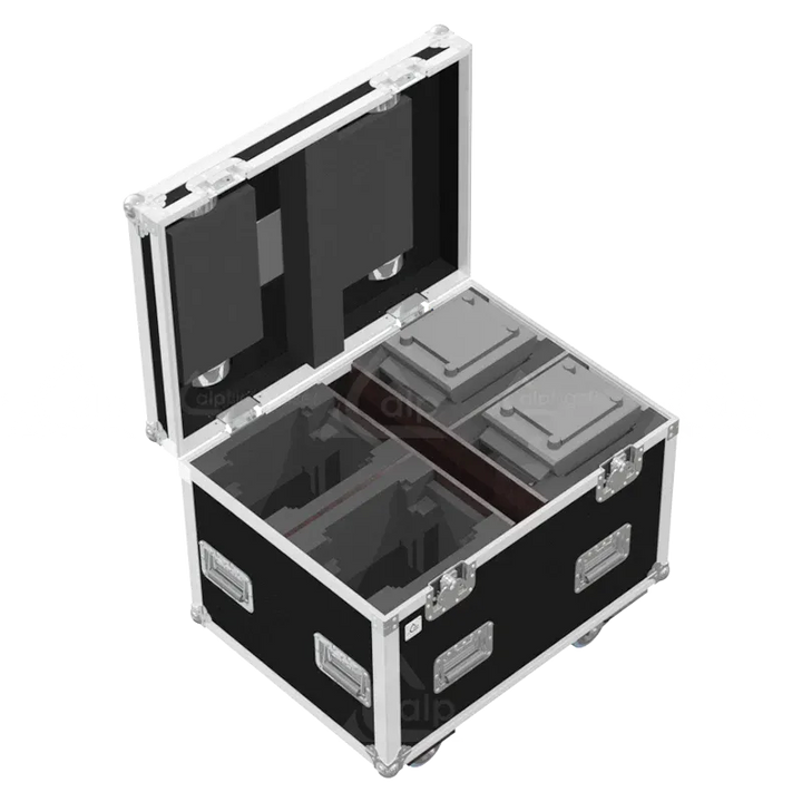 4x Elation Dartz 360 fixtures inside ALP FLIGHT CASES with custom CNC foam