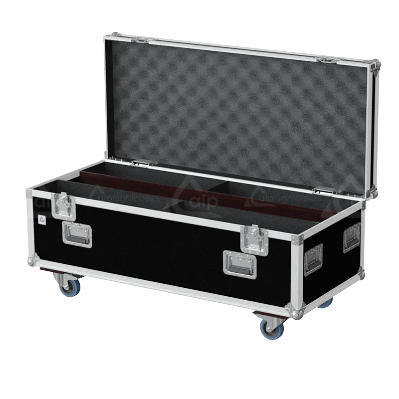 Empty ALP FLIGHT CASES 4-way trunk for Elation Protron Eclypse showing internal slots and cable management space