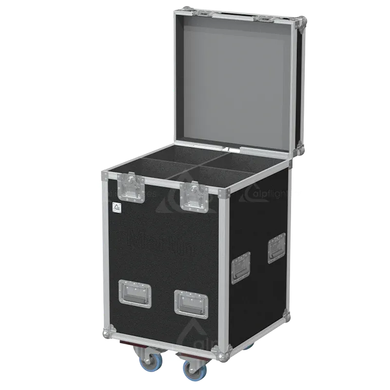 Empty flight case for 4x Martin ELP CL IP showing precision-cut slots for IP65 rated profile fixtures