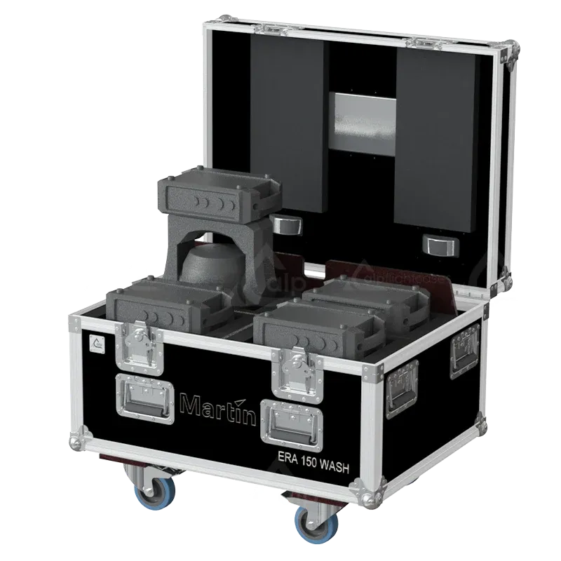 4x Martin ERA 150 Wash fixtures inside ALP FLIGHT CASES with custom CNC foam