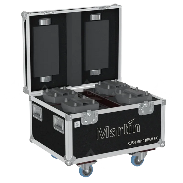 4x Martin Rush MH 10 Beam FX fixtures inside ALP FLIGHT CASES with custom CNC foam
