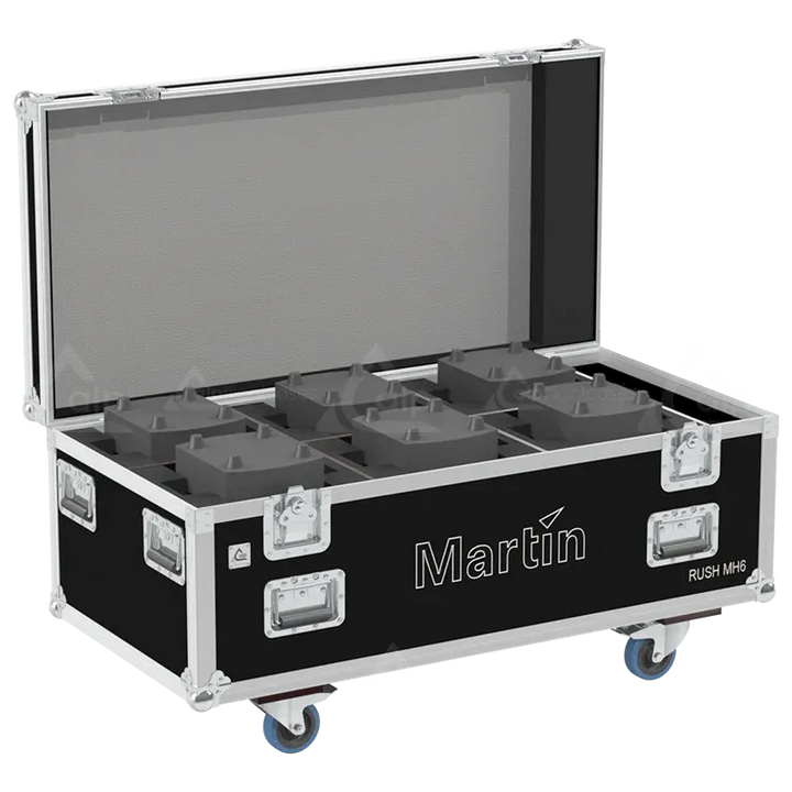 4x Martin Rush MH 6 Wash fixtures inside ALP FLIGHT CASES with custom CNC foam