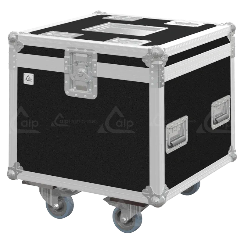 Front view of 4x Portman P3 EVO flight case with wheels and heavy-duty touring hardware
