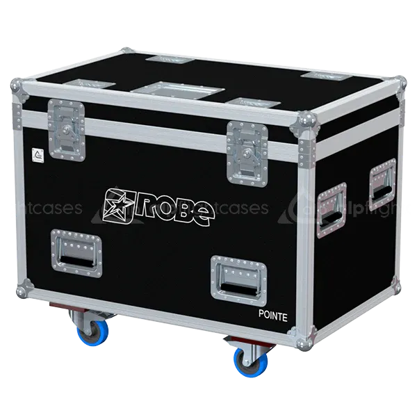 ALP FLIGHT CASES front view of 4x Robe Pointe flight case with heavy-duty touring hardware