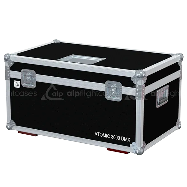 ALP FLIGHT CASES front view of 4x Martin Atomic 3000 DMX strobe flight case with heavy-duty touring hardware