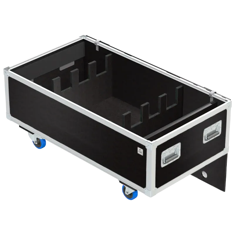 Empty ALP FLIGHT CASES 4-way trunk for Cameo Hydra Beam showing internal slots and cable compartment