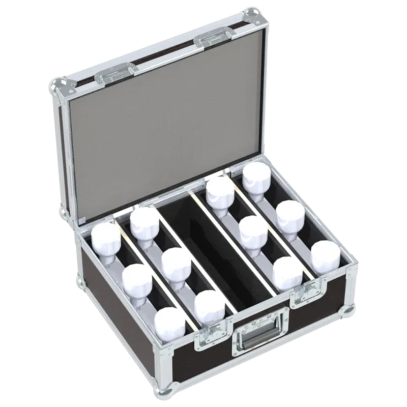 4x Chauvet DJ EZ Bar battery-powered fixtures stored in ALP lighting flight case with custom CNC foam compartments