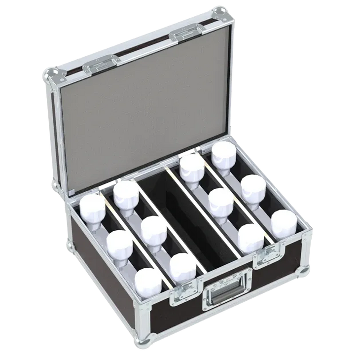 4x Chauvet DJ EZ Bar battery-powered fixtures stored in ALP lighting flight case with custom CNC foam compartments