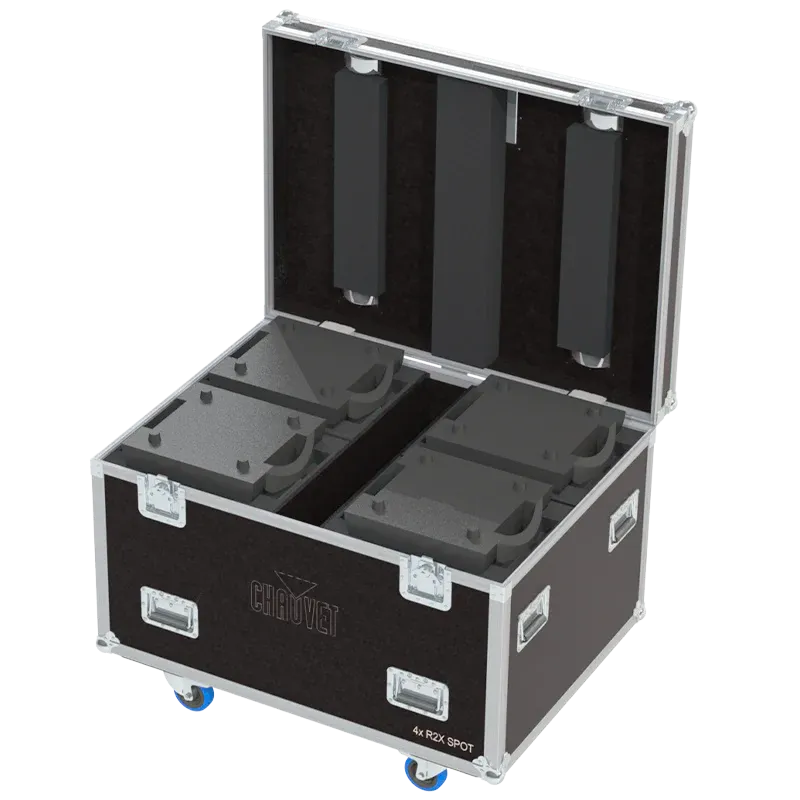 4x Chauvet Maverick R2X Spot fixtures inside a custom ALP Flight Case