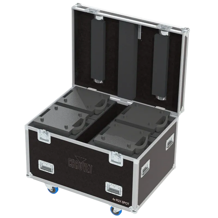 4x Chauvet Maverick R2X Spot fixtures inside a custom ALP Flight Case