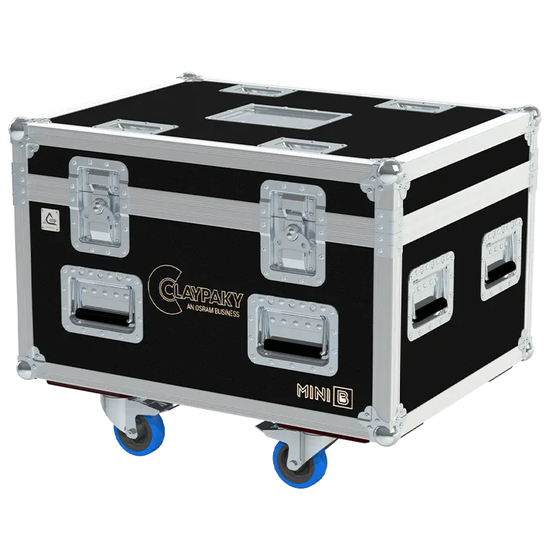 ALP FLIGHT CASES front view of 4x Claypaky Mini B flight case with heavy-duty touring hardware