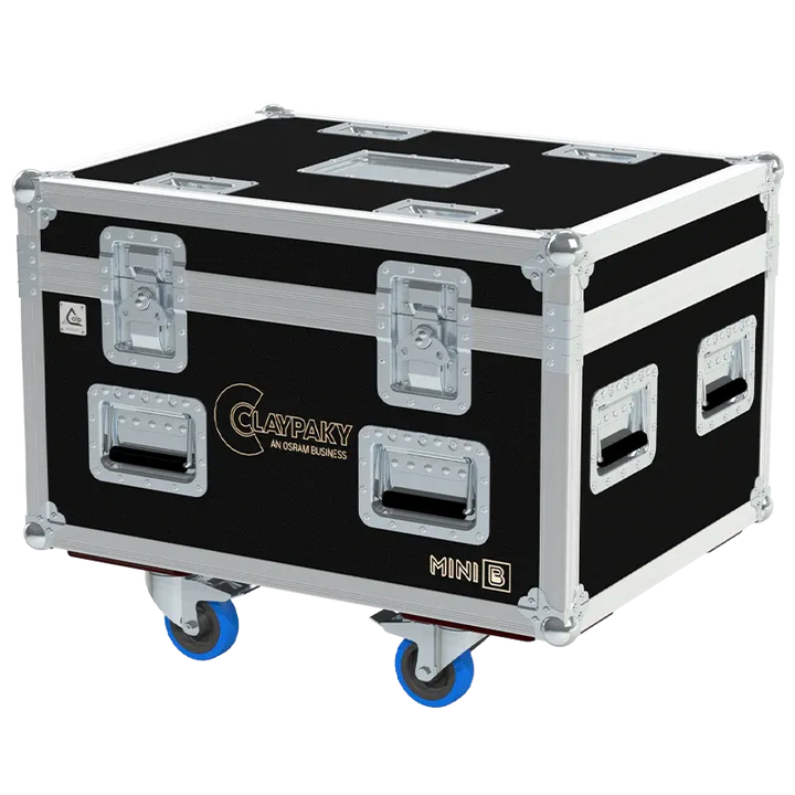 ALP FLIGHT CASES front view of 4x Claypaky Mini B flight case with heavy-duty touring hardware