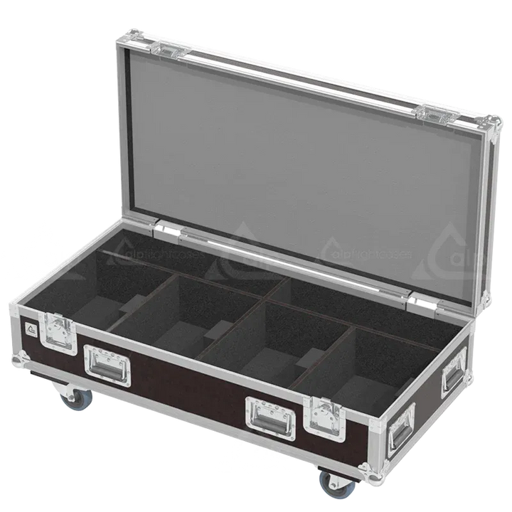 Empty ALP FLIGHT CASES 4-way trunk for Elation DTW Blinder 350 IP showing internal slots and cable management space