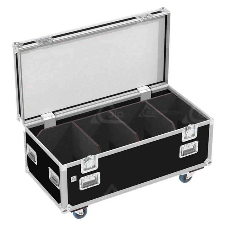 Empty ALP FLIGHT CASES 4-way trunk for Elation DTW Blinder 700 IP showing internal slots and cable management space