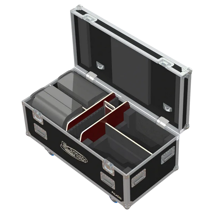 4x Elation Paladin fixtures stored in custom CNC foam flight case for secure transport