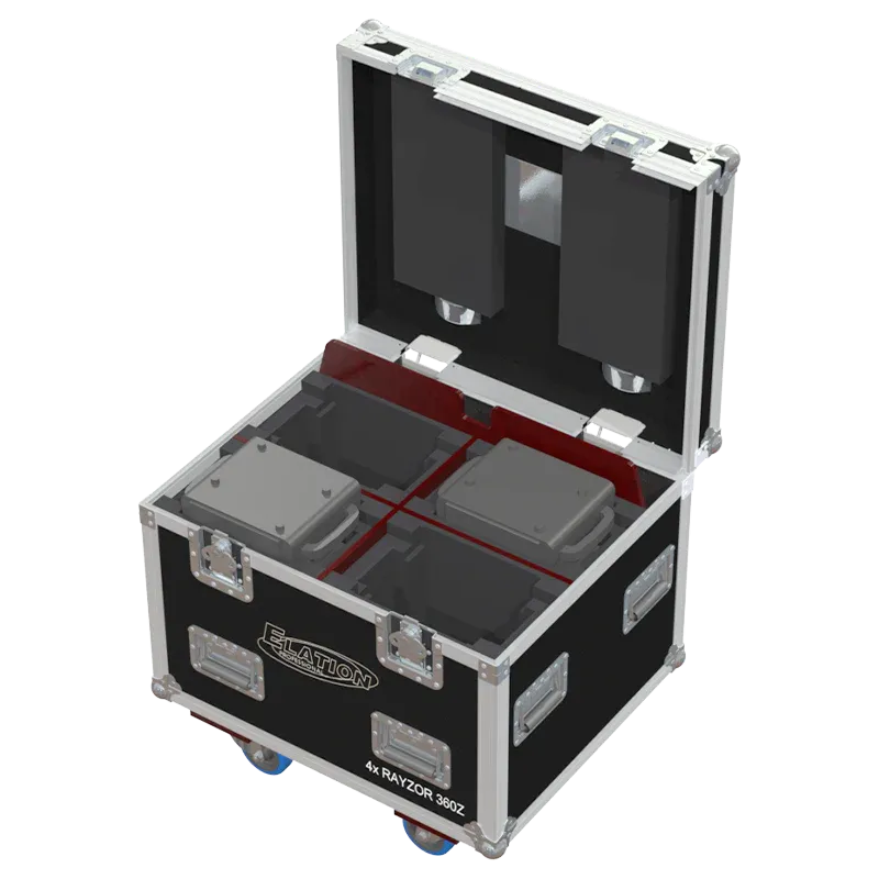 4x Elation Rayzor 360Z fixtures inside ALP FLIGHT CASES with custom CNC foam