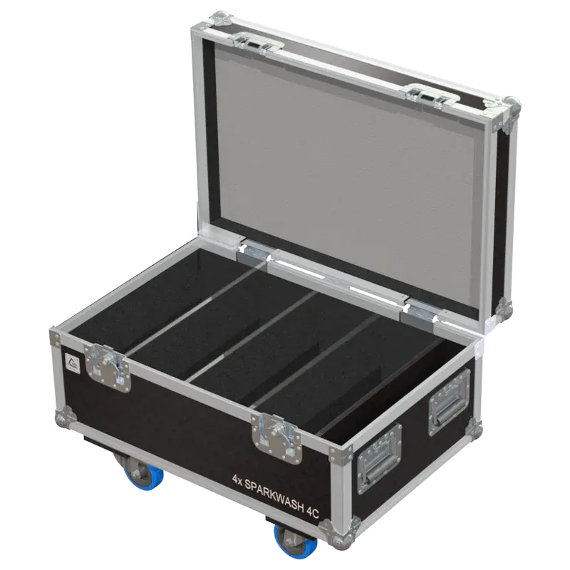 Empty flight case for Leding Spark Wash 4C with precision-cut compartments and cable storage space