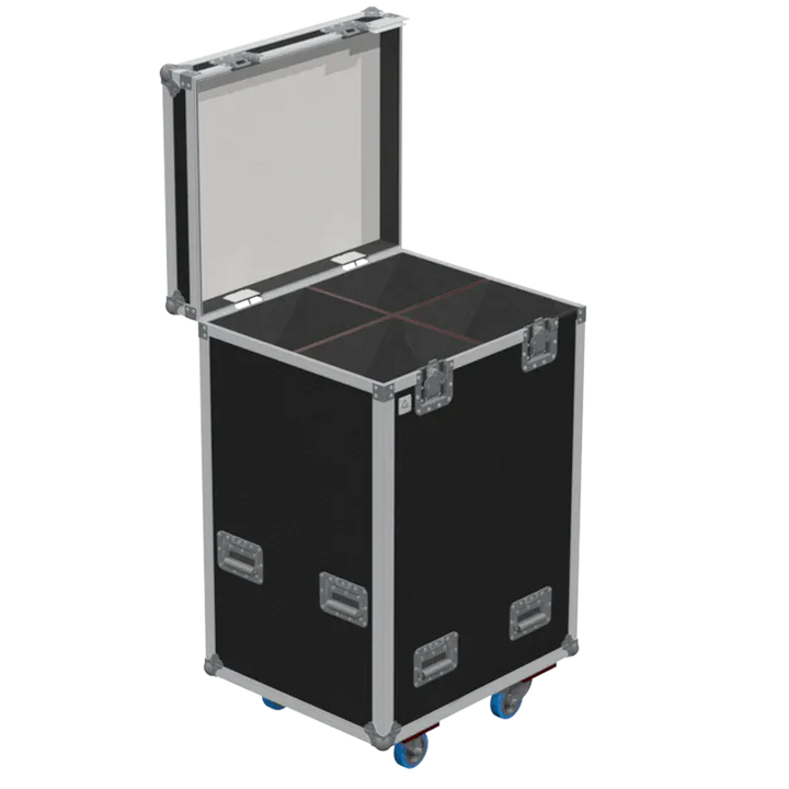 Empty flight case for 4x Robert Juliat ZEP2-664SX2 VW with precision-cut compartments and accessory storage